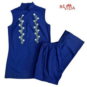 Vintage Navy Blue Pant and Sleeveless Top Set